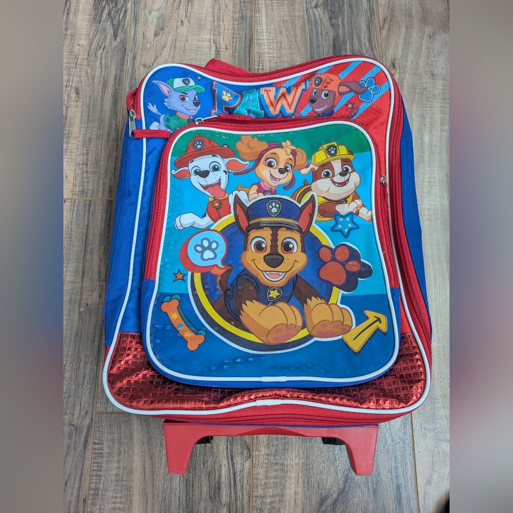 Paw Patrol Kids Rolling Backpack - Blue, Red & Green Character Print
